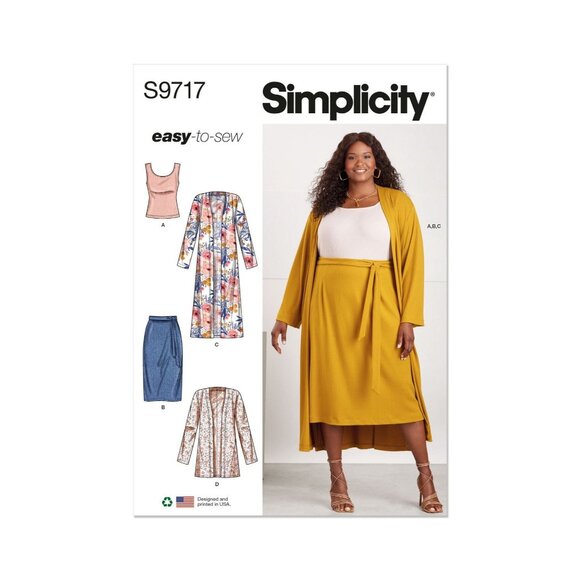 Simplicity Easy-To-Sew Patterns S9717 Knit Top Cardigan Skirt Plus Sz 20W-28W - Picture 1 of 6